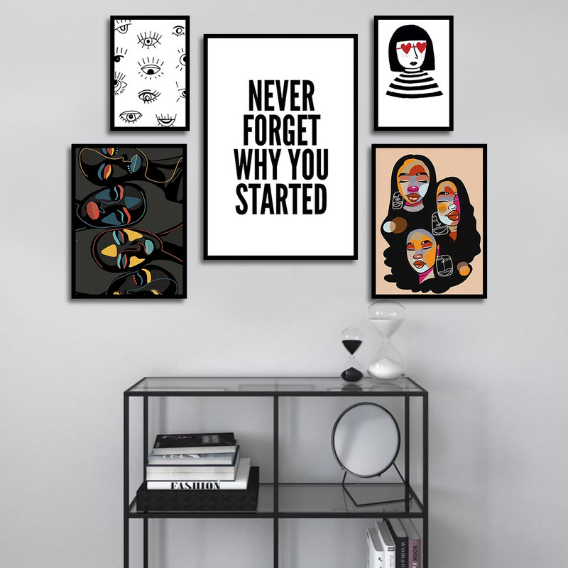 تابلو بکلیت طرح نقاشی مدرن چهره و جمله انگیزشی مدل B-1668 مجموعه 5 عددی