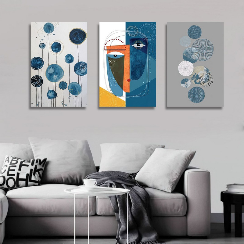 تابلو شاسی بکلیت طرح نقاشی دکوری مدرن سبک کوبیسم مدل SH-1471 مجموعه 3 عددی