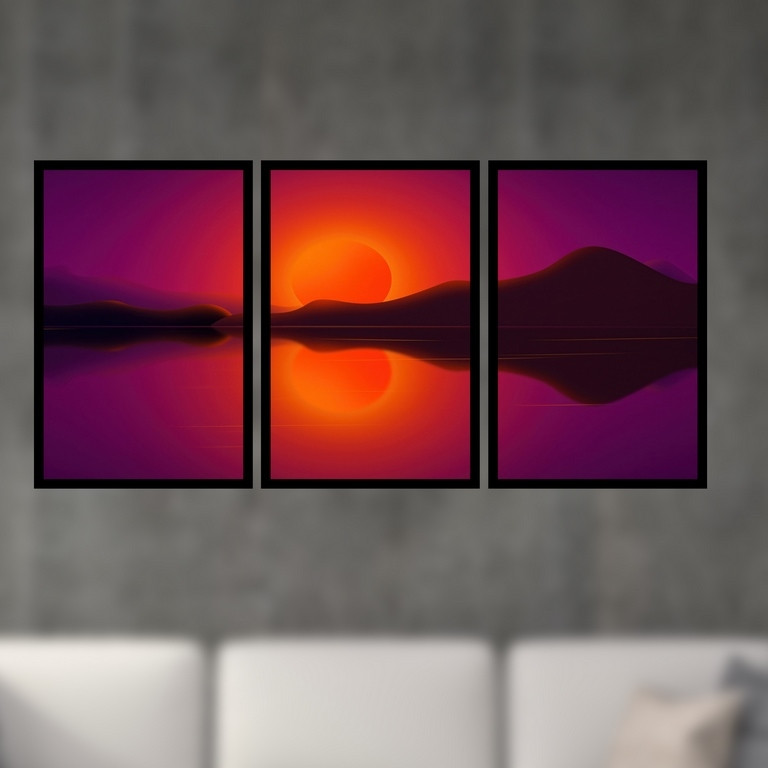 تابلو بکلیت طرح منظره غروب آفتاب و دریا مدل B-S4929 مجموعه 3 عددی