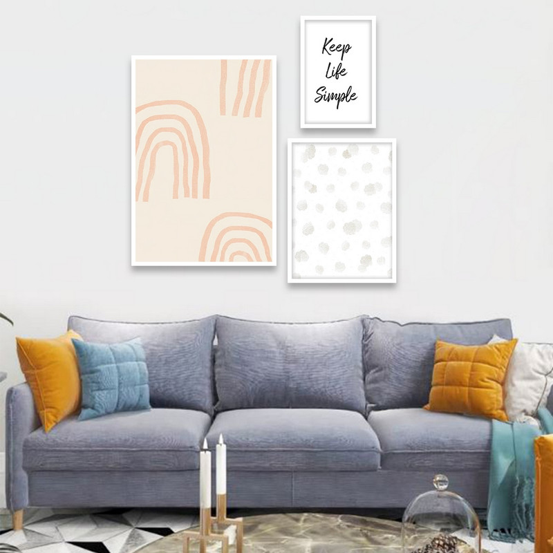 تابلو بکلیت طرح نقاشی مینیمال و جمله انگیزشی مدل W-819 مجموعه 3 عددی