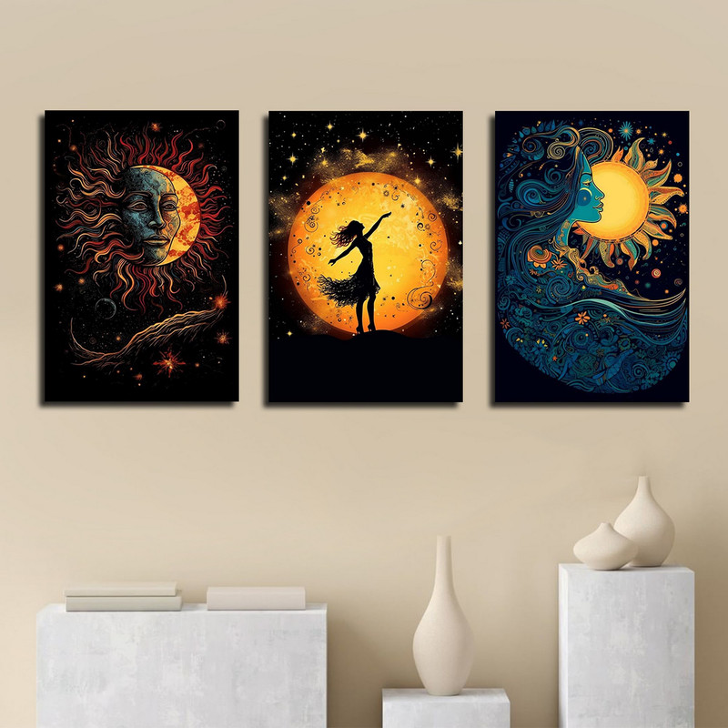 تابلو شاسی بکلیت طرح مدرن خورشید و غروب مدل SH-1767 مجموعه 3 عددی