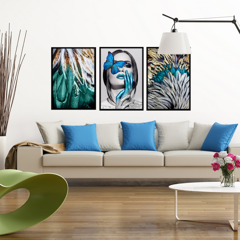 تابلو بکلیت طرح مدرن و دکوراتیو فیروزه مدل B-629 مجموعه 3 عددی 