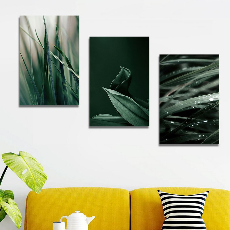 تابلو شاسی بکلیت طرح دکوری مدرن برگ و شبنم مدل SH-1455 مجموعه 3 عددی