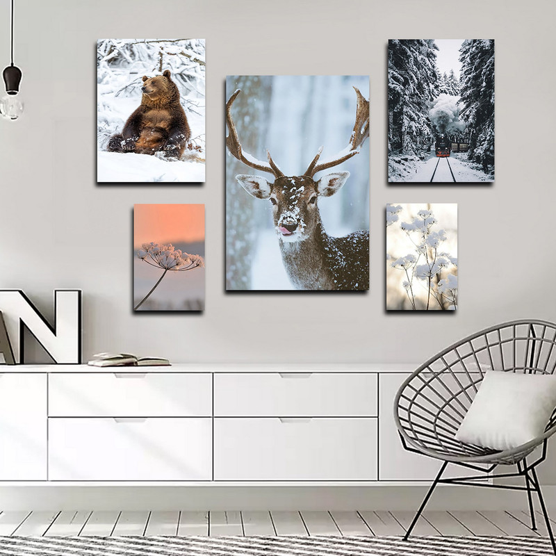 تابلو شاسی بکلیت طرح مدرن برف و حیات وحش مدل SH-1659 مجموعه 5 عددی