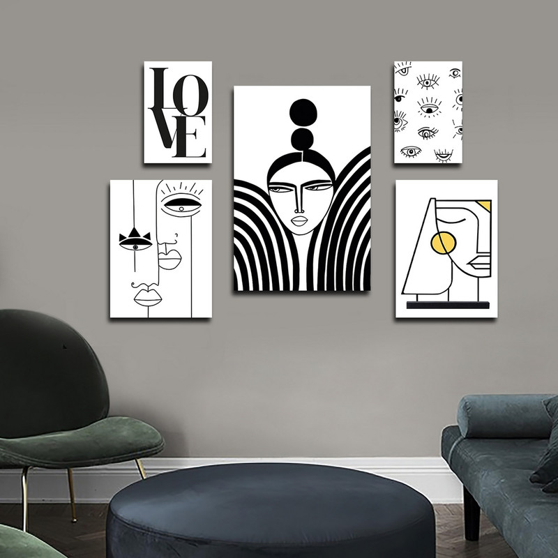 تابلو شاسی بکلیت طرح نقاشی مدرن مینیمال چشم نظر مدل SH-1655 مجموعه 5 عددی
