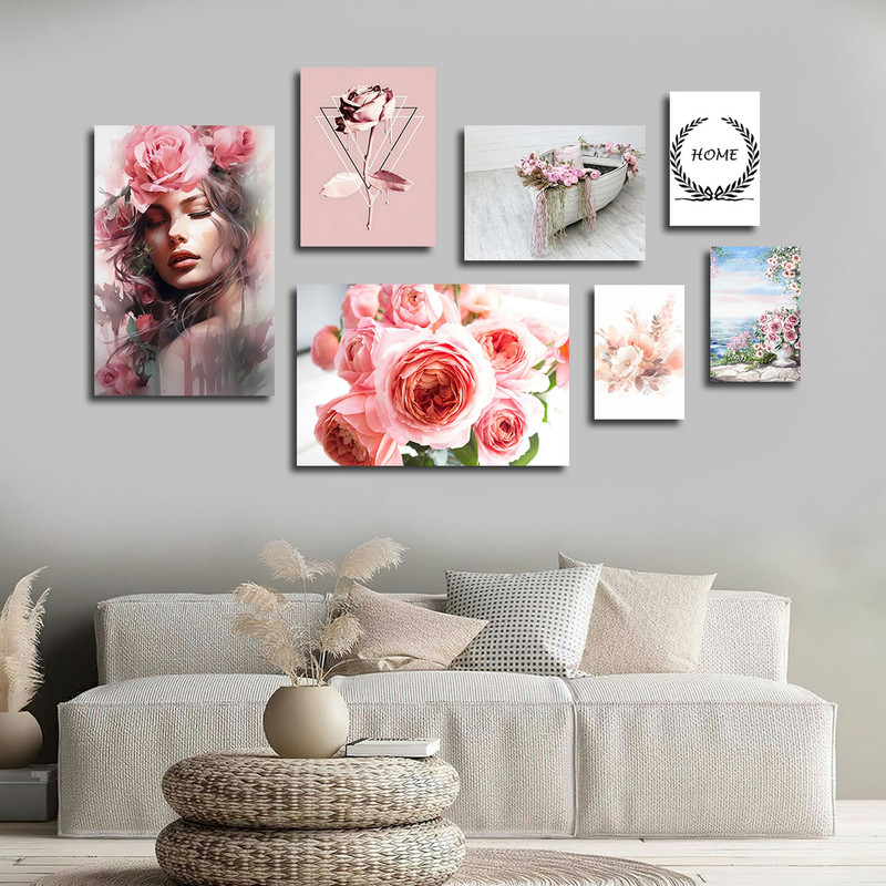 تابلو شاسی بکلیت طرح مدرن چهره و گل صورتی مدل SH-1644 مجموعه 7 عددی