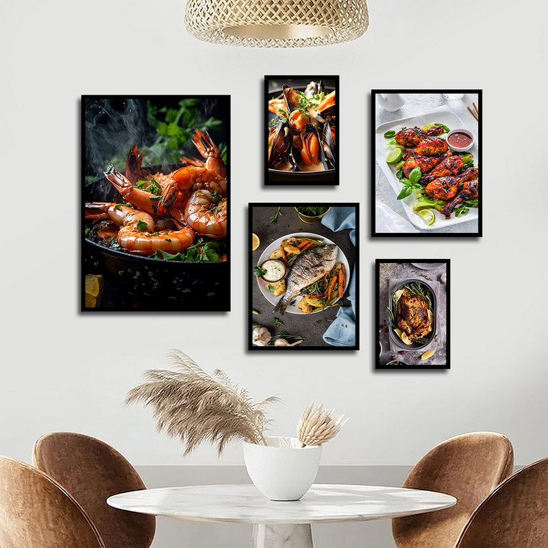 تابلو بکلیت طرح رستوران و غذای دریایی مدل B-1841 مجموعه 5 عددی
