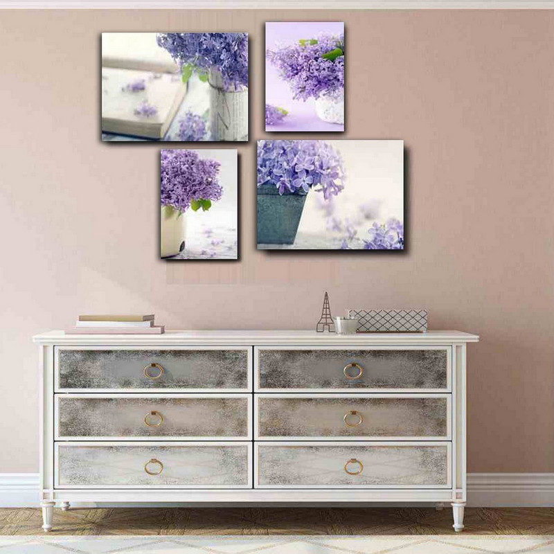 تابلو شاسی بکلیت طرح دکوراتیو گل بنفش مدل SH-187 مجموعه 4 عددی