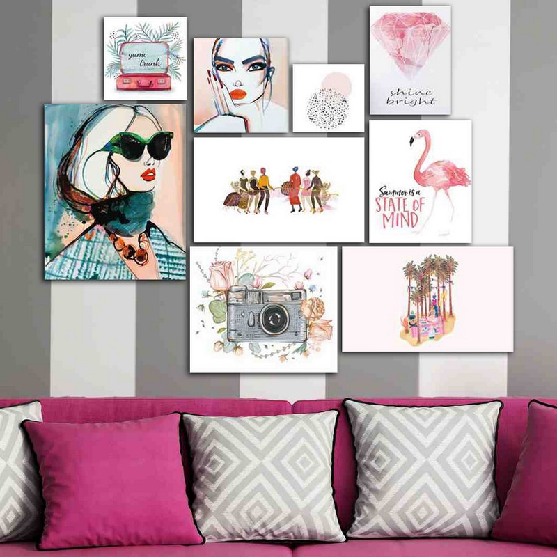 تابلو شاسی بکلیت طرح نقاشی مدرن و کلاسیک مدل SH-385 مجموعه 9 عددی