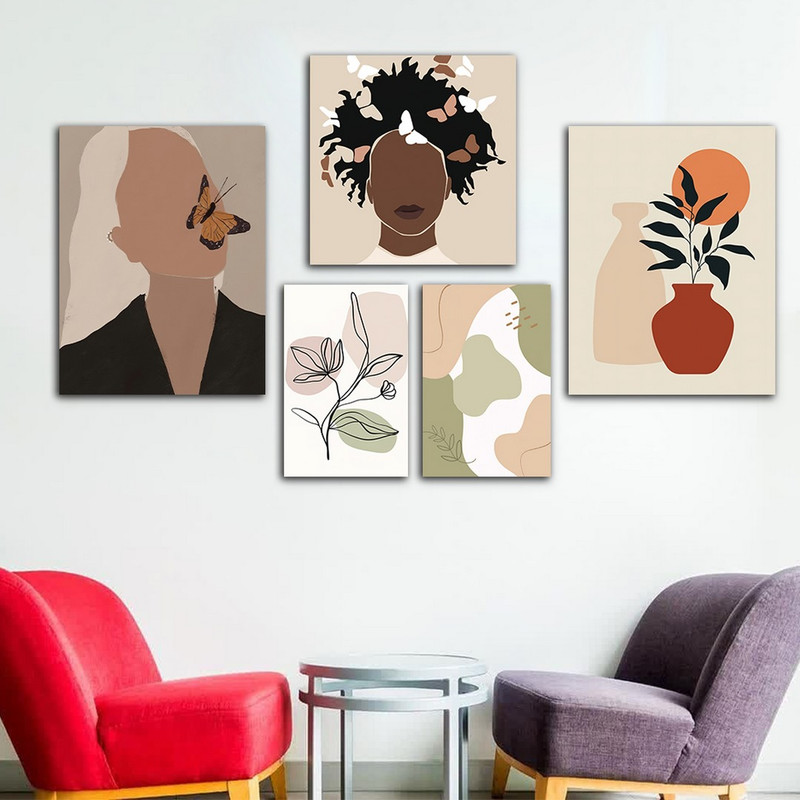 تابلو شاسی بکلیت طرح نقاشی مدرن مینیمال آرت مدل SH-856 مجموعه 5 عددی