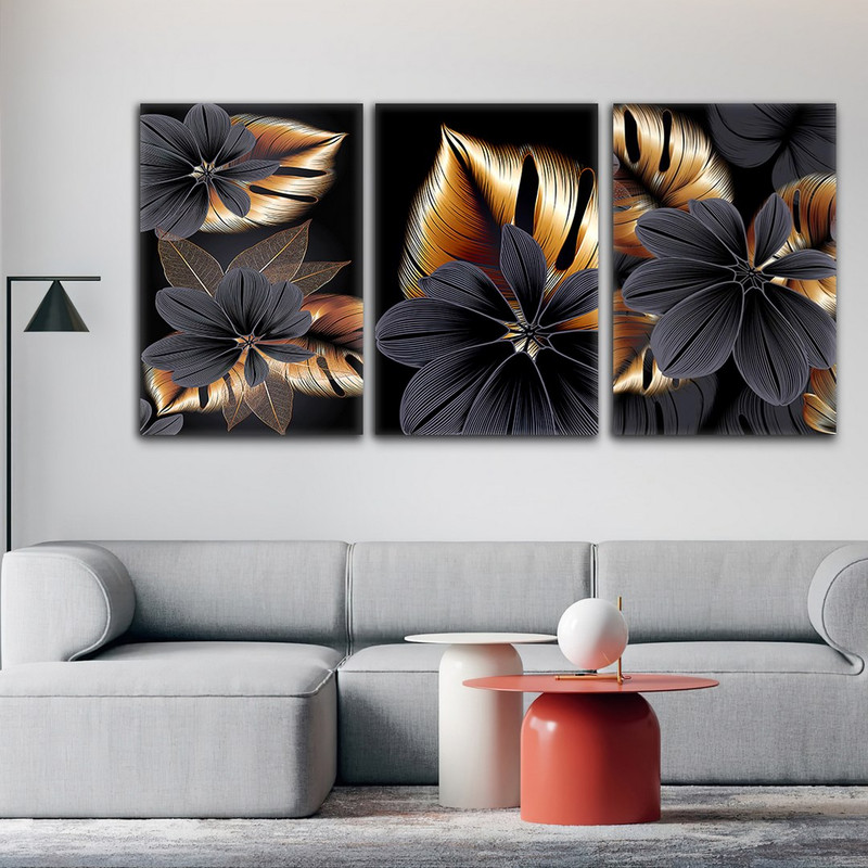 تابلو شاسی بکلیت طرح گرافیکی طبیعت و گل مدل SH-810 مجموعه 3 عددی