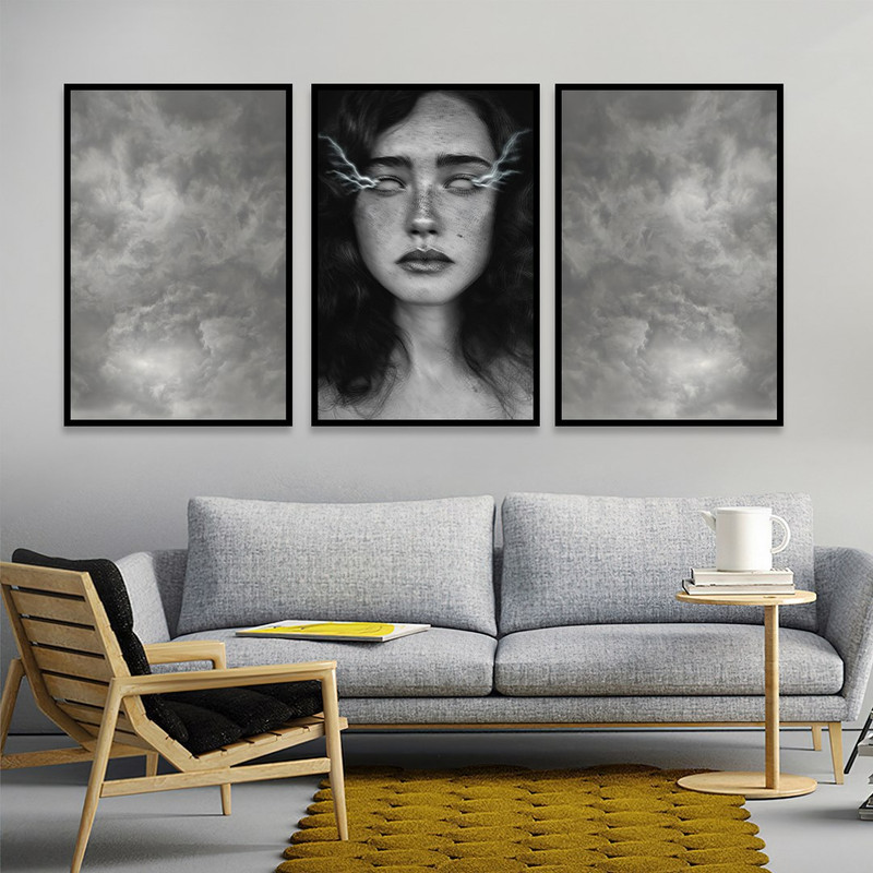 تابلو بکلیت مدل طرح پرتره زن و اسمان B-1054  مجموعه 3 عددی