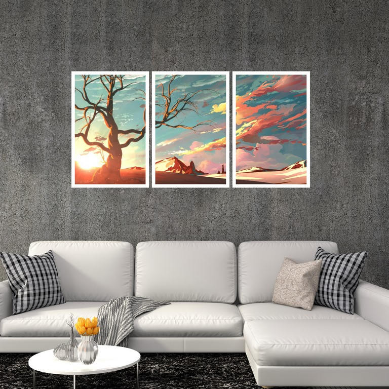 تابلو بکلیت طرح نقاشی کویر مدل W-S4842 مجموعه 3 عددی