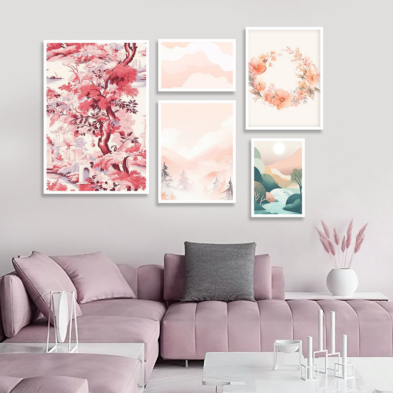 تابلو بکلیت طرح نقاشی دکوراتیو مدل W-1162 مجموعه 5 عددی