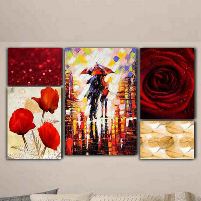 تابلو شاسی بکلیت طرح نقاشی رنگ روغن و گل مدل SH-213 مجموعه 5 عددی