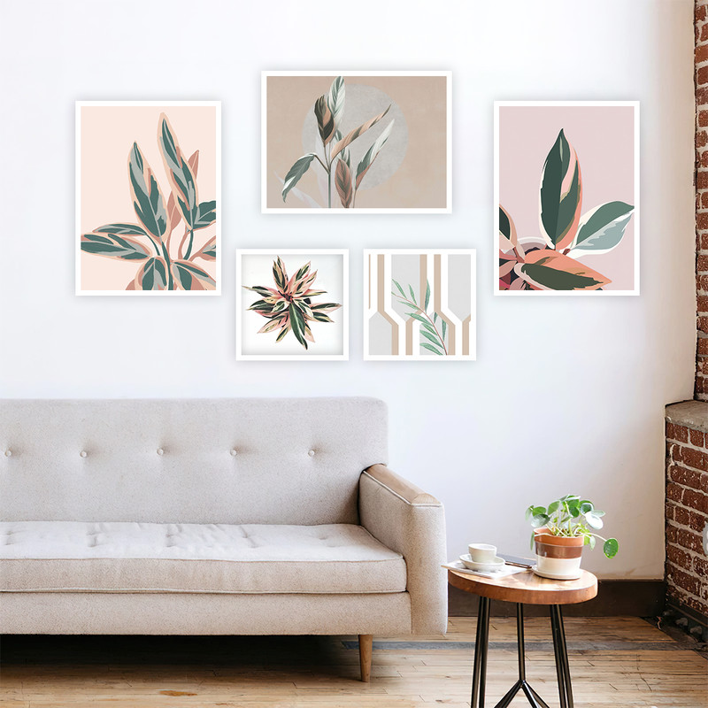 تابلو بکلیت طرح دکوراتیو نقاشی برگ مدل W-651 مجموعه 5 عددی