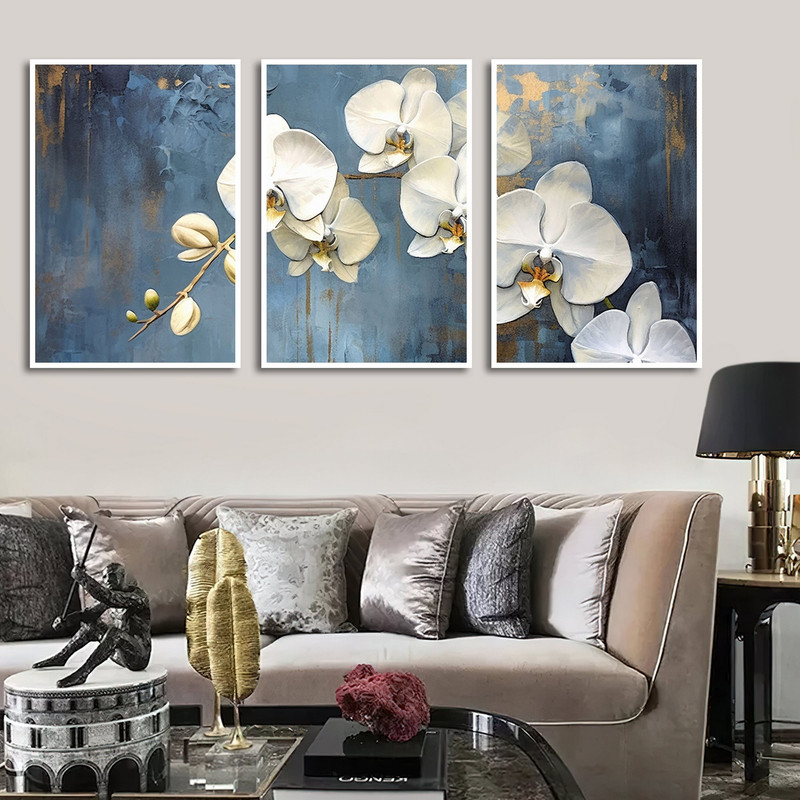 تابلو بکلیت طرح نقاشی مدرن رنگ روغن گل ارکیده مدل W-1604 مجموعه 3 عددی