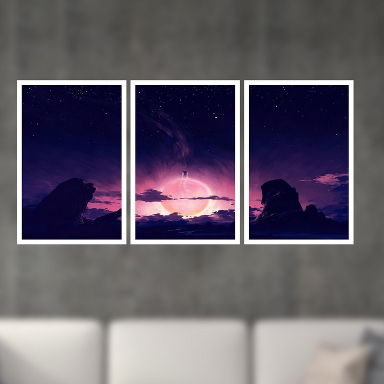 تابلو بکلیت طرح نقاشی فانتزی کهکشانی مدل W-S4898 مجموعه 3 عددی