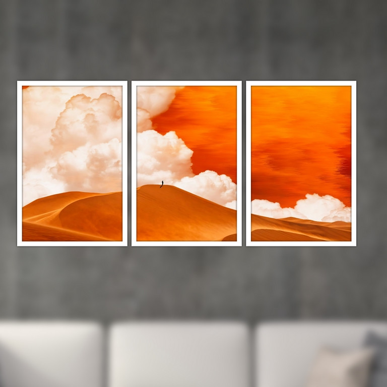 تابلو بکلیت طرح نقاشی منظره صحرا و کویر مدل W-S4764 مجموعه 3 عددی