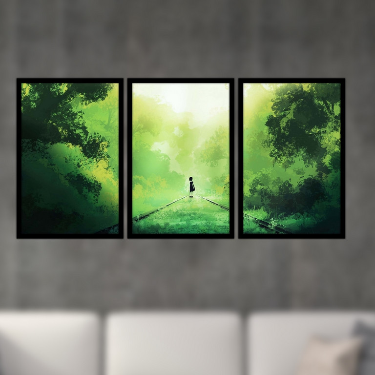 تابلو بکلیت طرح نقاشی منظره جنگل مدل B-S4795 مجموعه 3 عددی