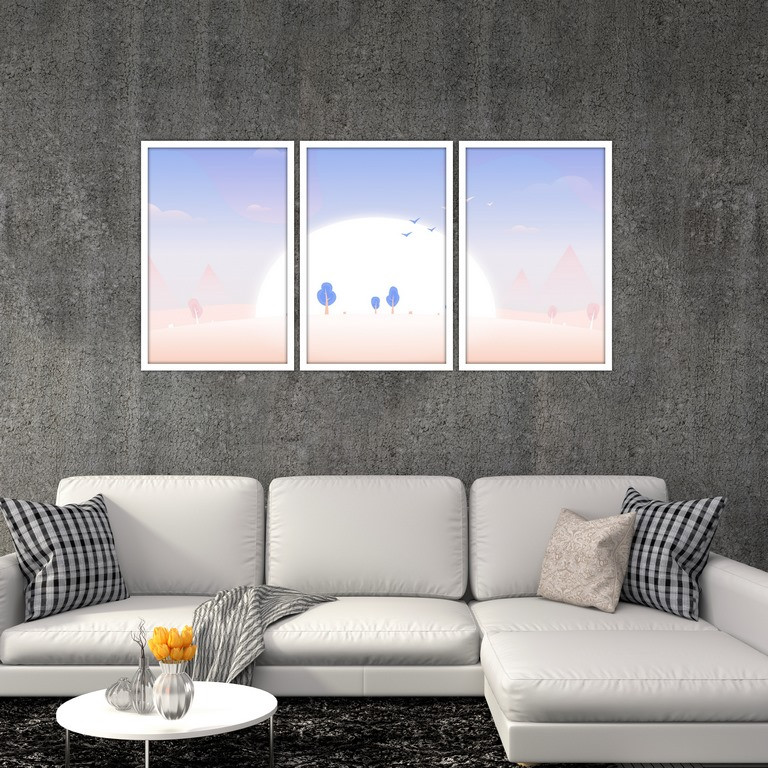 تابلو بکلیت طرح نقاشی فانتزی منظره مدل W-S4758 مجموعه 3 عددی 