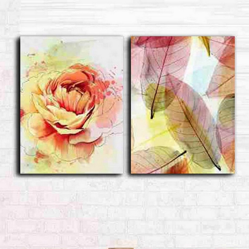 تابلو شاسی بکلیت طرح نقاشی برگ و گل رنگی مدل SH-167 مجموعه 2 عددی