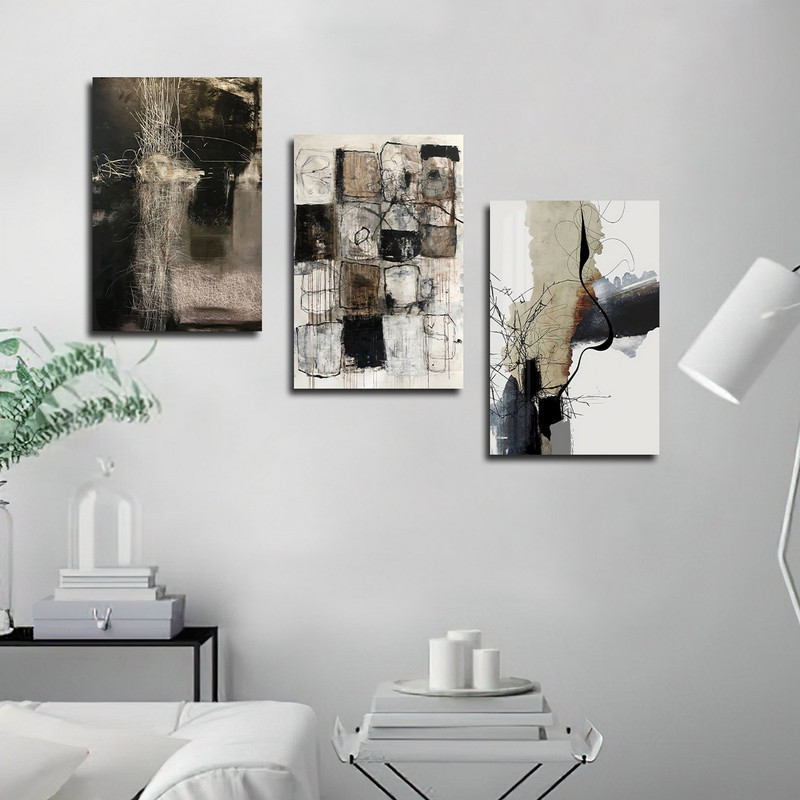 تابلو شاسی بکلیت طرح نقاشی مدرن مدل SH-1714 مجموعه 3 عددی