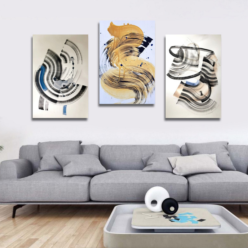 تابلو شاسی بکلیت طرح نقاشی مدرن آبرنگی مدل SH-1785 مجموعه 3 عددی