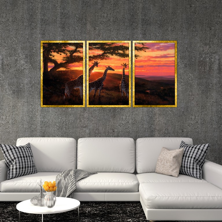 تابلو بکلیت طرح حیات وحش و زرافه مدل T-S4804 مجموعه 3 عددی