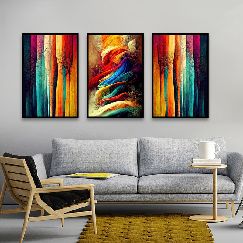 تابلو بکلیت طرح نقاشی مدرن رنگی مدل B-726 مجموعه 3 عددی