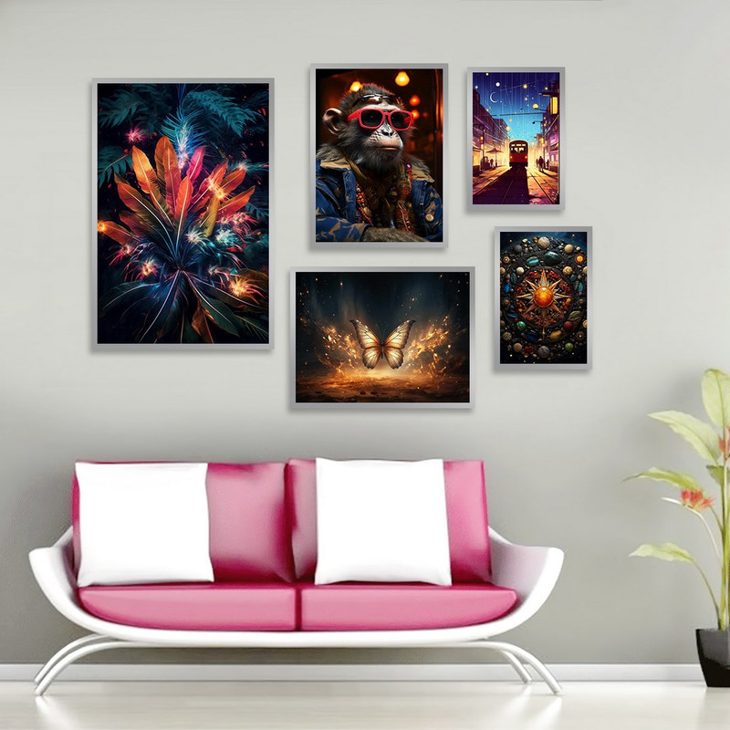 تابلو بکلیت طرح گل و پروانه طلایی مدل SI-1246 مجموعه 5 عددی