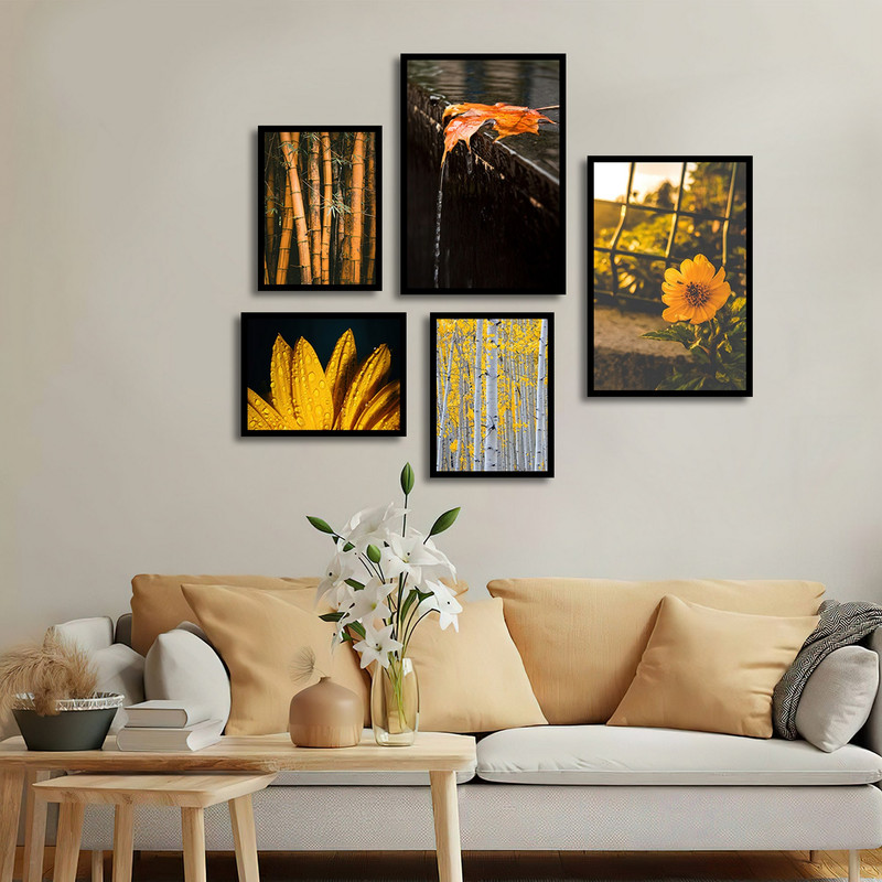 تابلو بکلیت طرح مدرن طبیعت پاییزی و گل مدل B-1650 مجموعه 5 عددی