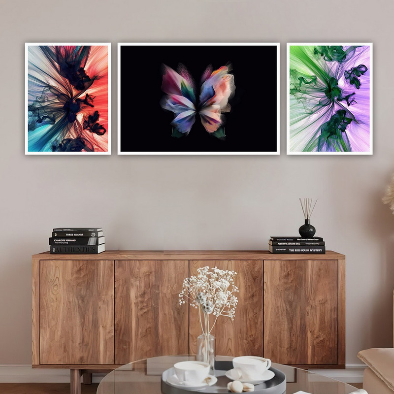 تابلو بکلیت طرح نقاشی ابر و بادی گل و پروانه مدل W-706 مجموعه 3 عددی