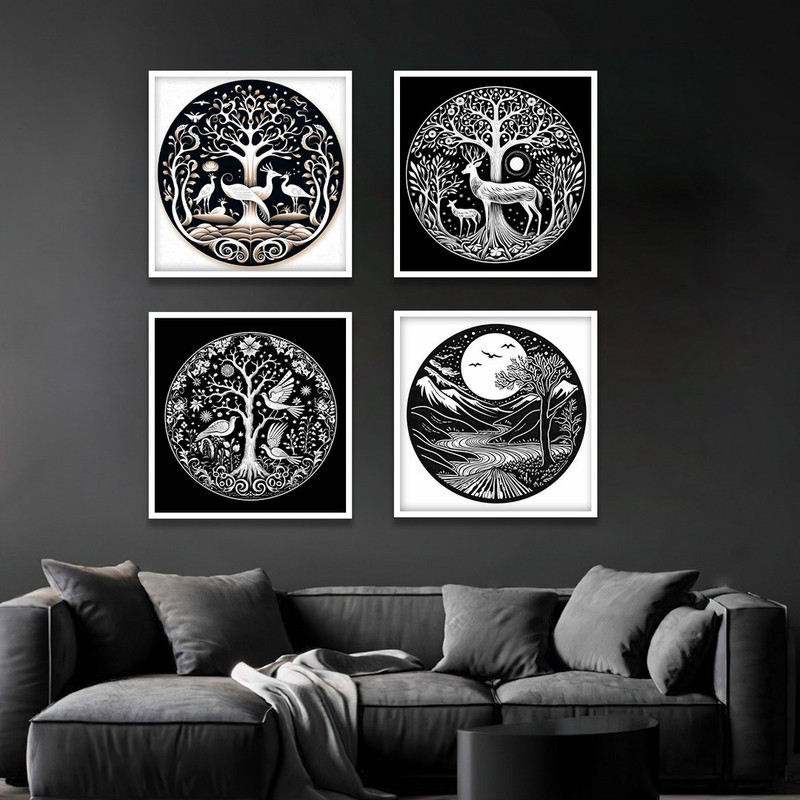 تابلو بکلیت طرح نقاشی درخت مدل W-1168 مجموعه 4 عددی