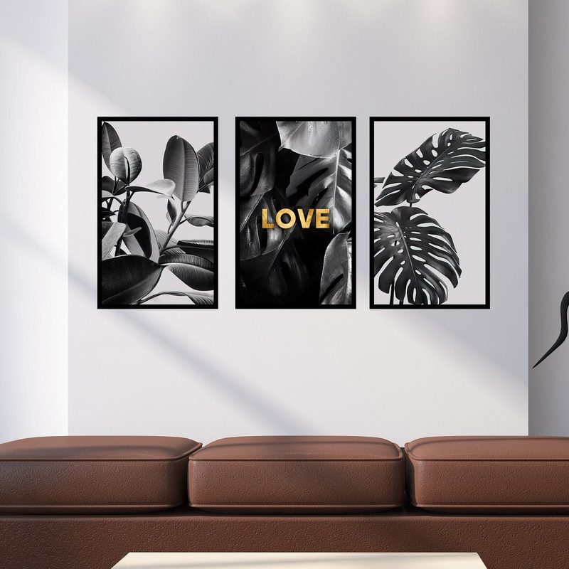 تابلو بکلیت طرح دکوراتیو برگ انجیری مدل B-496 مجموعه 3 عددی