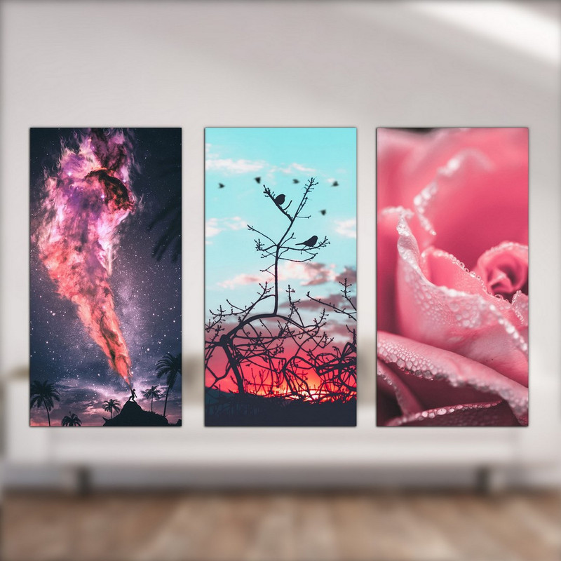 تابلو شاسی بکلیت طرح گل و کهکشان مدل SH-539 مجموعه 3 عددی