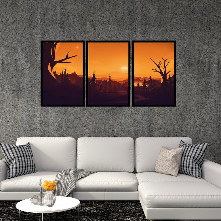 تابلو بکلیت طرح نقاشی منظره جنگل مدل B-S4806 مجموعه 3 عددی