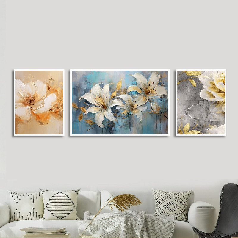 تابلو بکلیت طرح نقاشی مدرن رنگ روغن گل مدل W-1606 مجموعه 3 عددی
