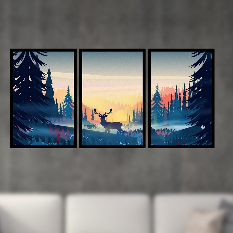 تابلو بکلیت طرح نقاشی فانتزی جنگل سوزنی مدل B-S4927 مجموعه 3 عددی