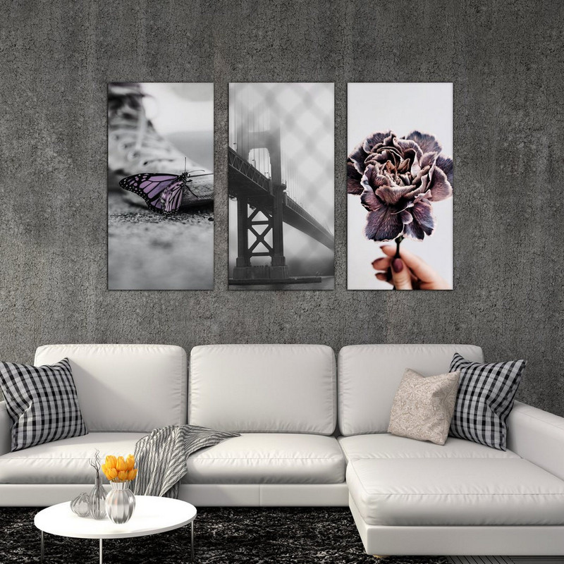 تابلو شاسی بکلیت طرح دکوراتیو گل و پروانه مدل SH-522 مجموعه 3 عددی