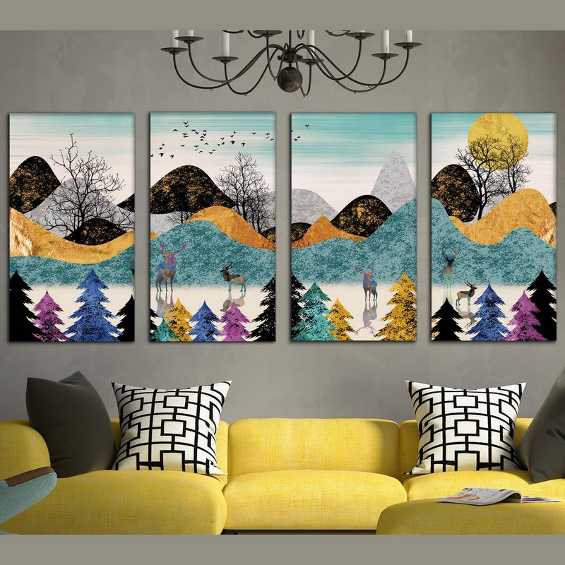 تابلو شاسی بکلیت طرح دکوراتیو نقاشی کوهستان مدل SH-363 مجموعه 4 عددی