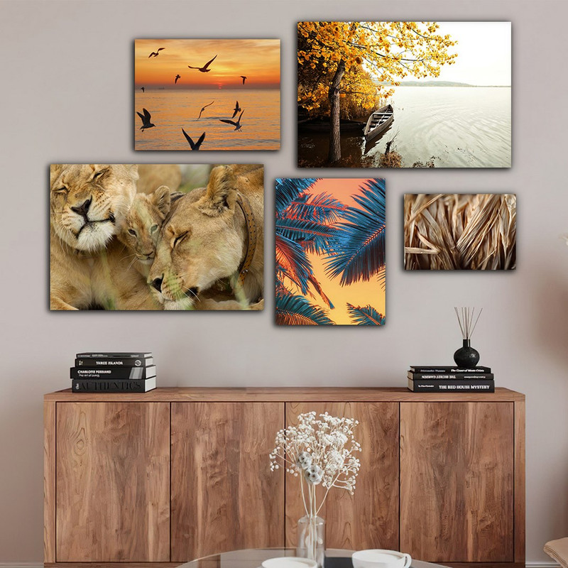 تابلو شاسی بکلیت طرح طبیعت و حیات وحش شیر مدل SH-705 مجموعه 5 عددی