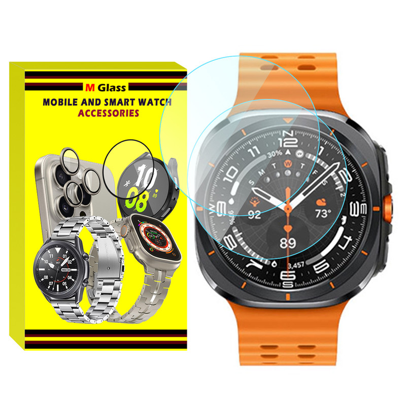 محافظ صفحه نمایش شیشه‌ای ام‌گلس مدل Glass-MG مناسب برای ساعت هوشمند سامسونگ Galaxy Watch 7 Ultra 47mm بسته دو عددی