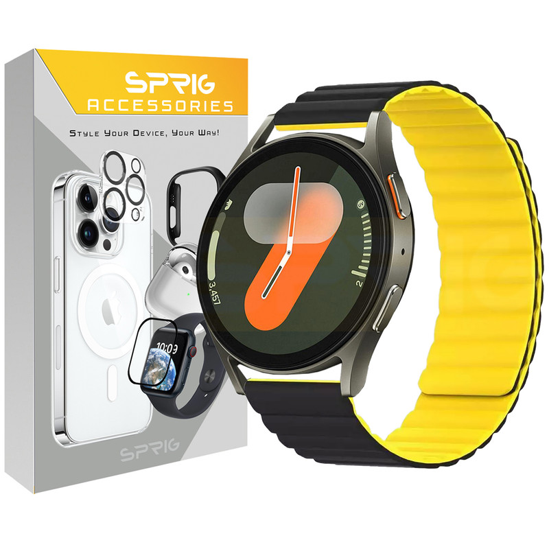 بند اسپریگ مدل Silicone Magnetic Link BK مناسب برای ساعت هوشمند سامسونگ Galaxy Watch 4/5/6/7/FE سایز 40/43/44/46/47 میلی متری