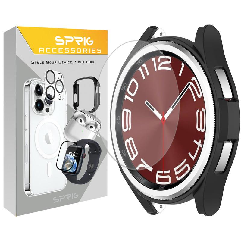 کاور اسپریگ مدل PC-Bumper مناسب برای ساعت هوشمند سامسونگ Galaxy Watch 6 Classic 43mm به همراه محافظ صفحه نمایش