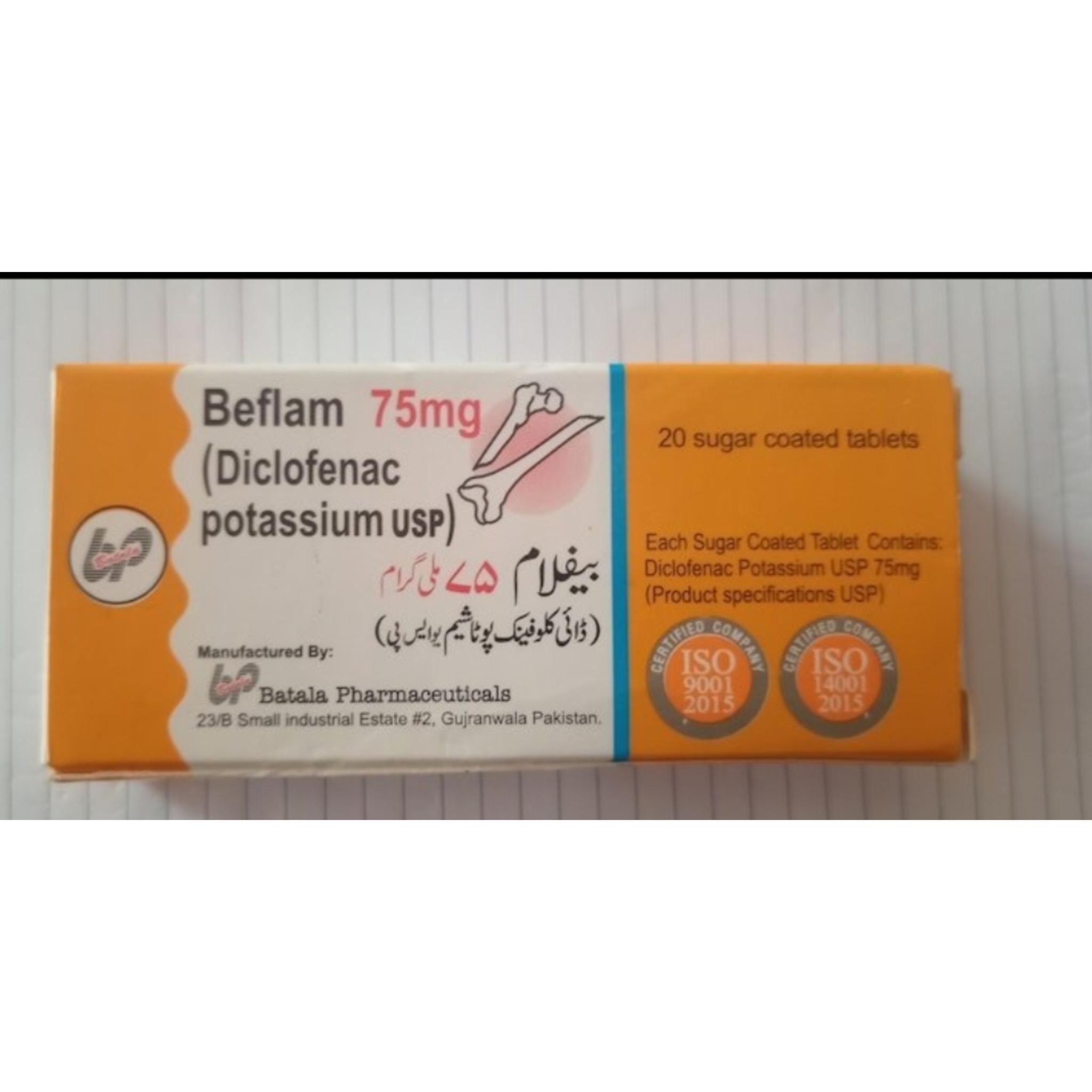 قرص بی‌فلام ۷۵ میلی‌گرم دیکلوفناک پتاسیم Diclofenac Potassium مناسب دردهای عضلانی و مفصلی