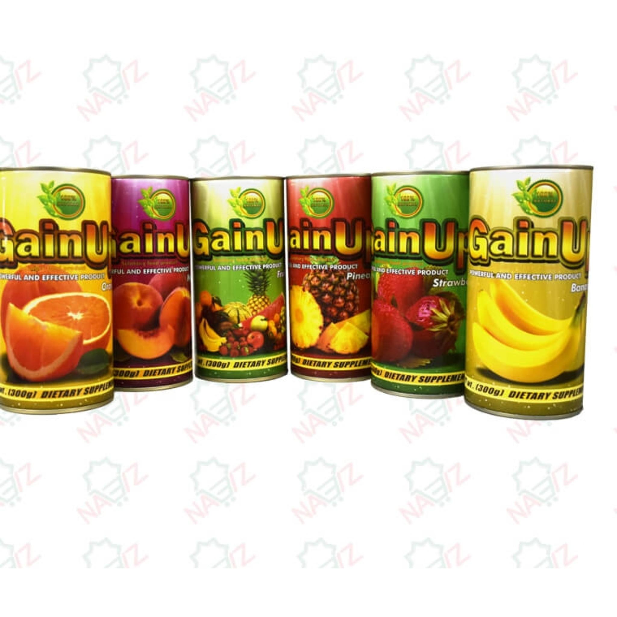 پودر چاقی گین آپ Gain Up اصل. با طعم های میوه ای وزن 300 گرم در طعم استوایی ، موز ، پرتقال ، هلو و توت فرنگی