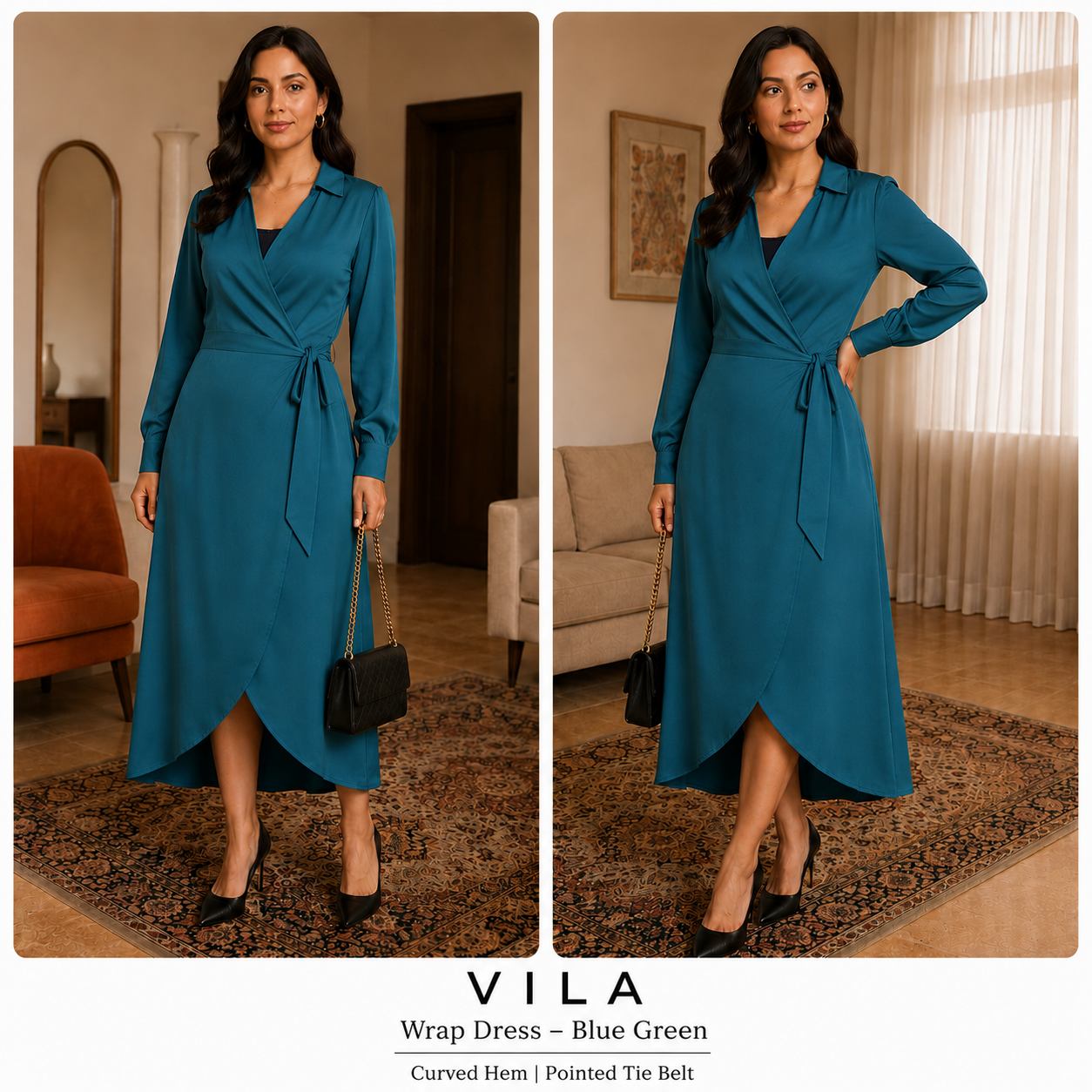 پیراهن زنانه کرپ Vila ویلا اورجینال مدل هفت چپ و راست Wrap Dress کد ۰۷۰۴۰۶