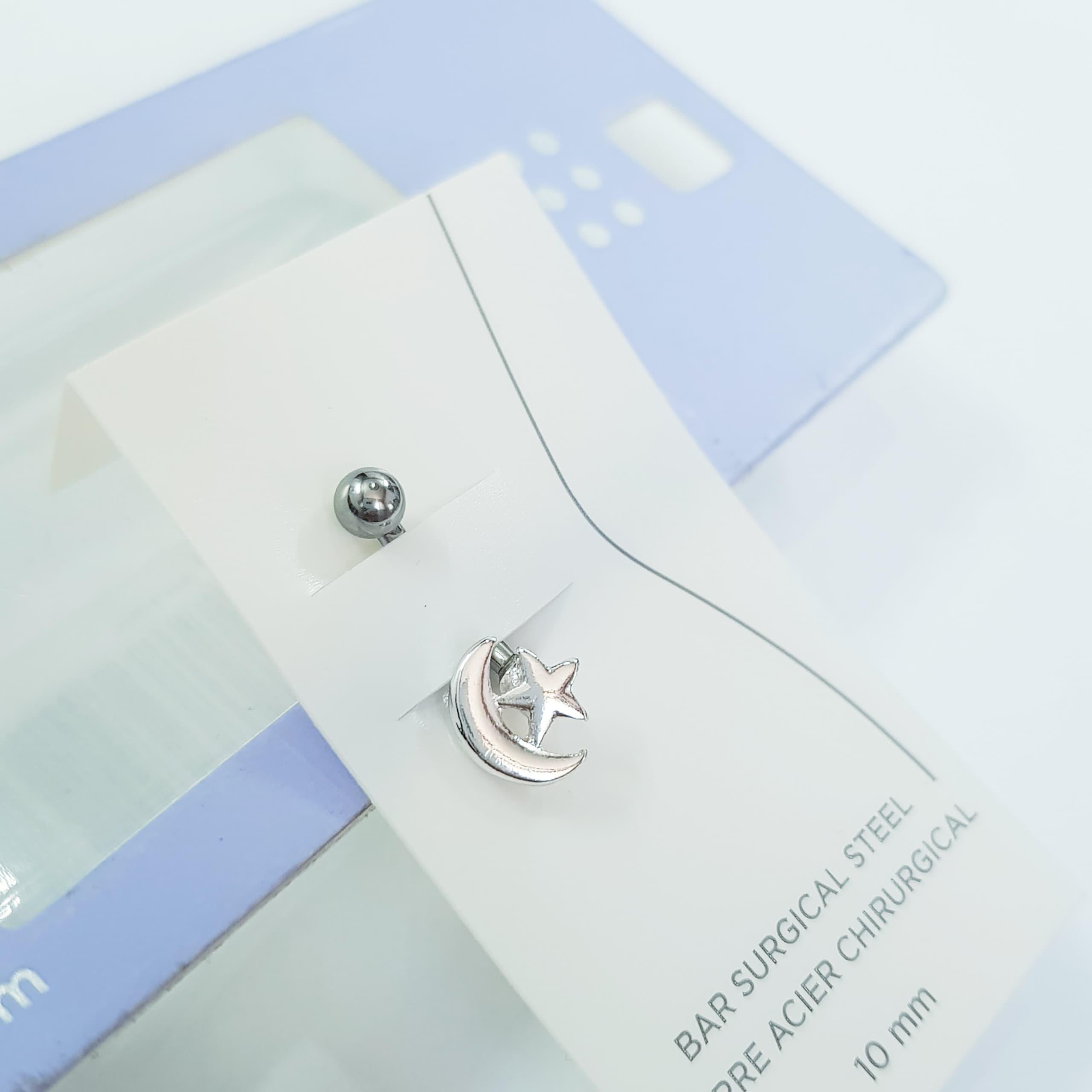 پیرسینگ ناف مدل ماه و ستاره ، جنس استیل جراحی (Surgical Steel) ضد حساسیت