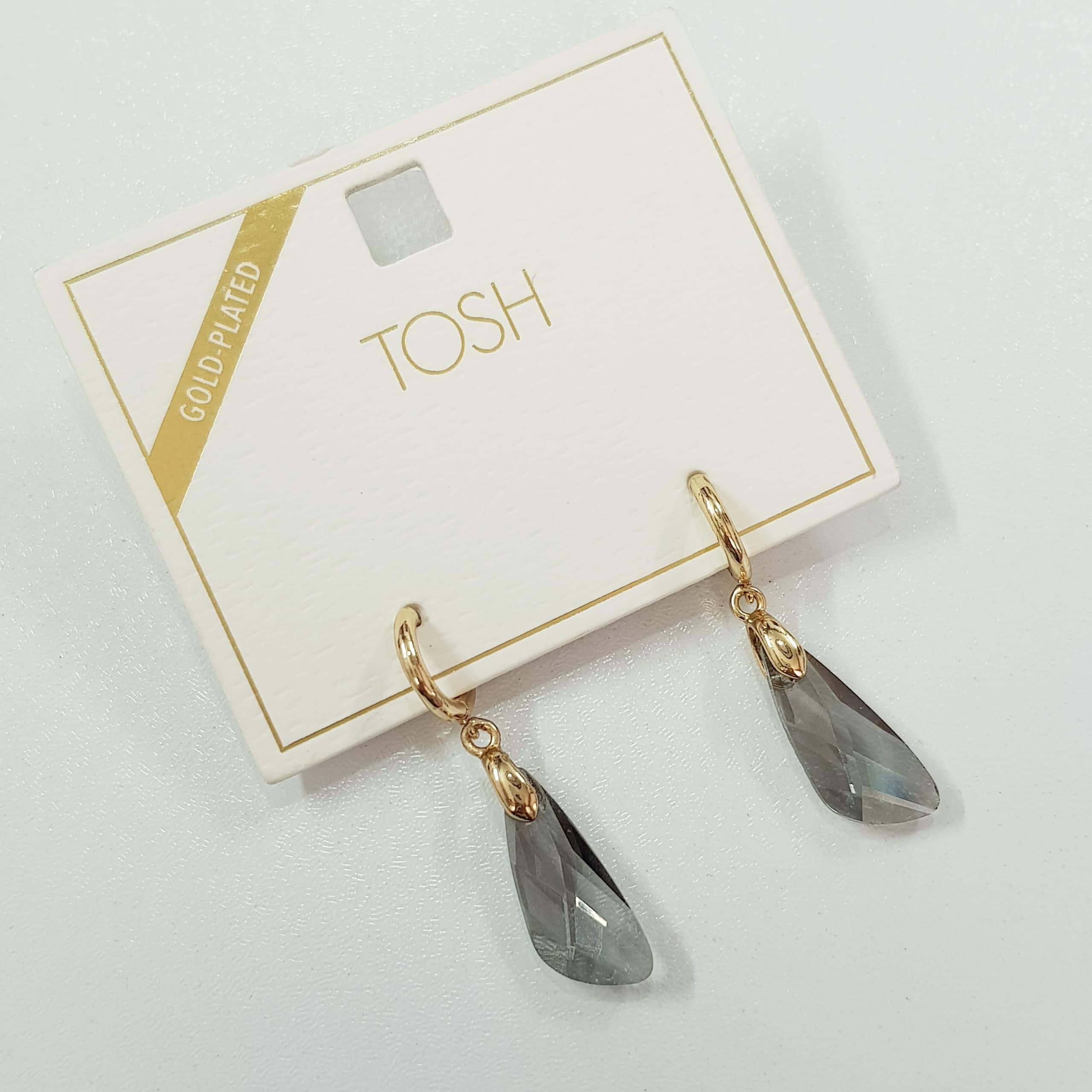 گوشواره قفلی آبکاری طلا آویز کریستال دودی برند TOSH